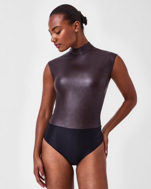 Body Spanx Læder-Like Mock Neck Růžové Čokolády | 0564372-YT