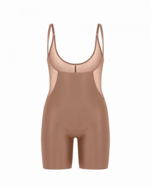 Body Spanx Shaping Satin Mesh Open-Bust Mid-Thigh Cafe Au Lait | 5179468-LD