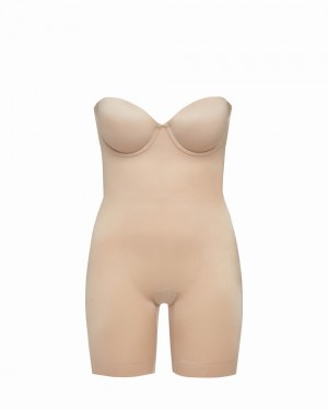 Body Spanx Suit Your Fancy Strapless Cupped Mid-Thigh Béžový | 8405697-FG