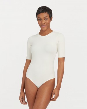 Body Spanx Suit Yourself Žebrovaný Crew Neck Krátké Sleeve Bílé | 1285937-VY