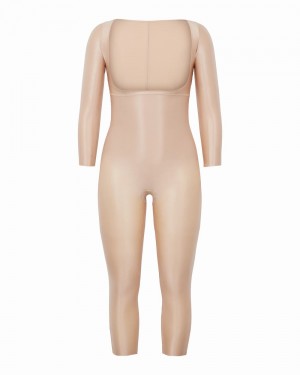 Catsuit Spanx Suit Your Fancy Open-Bust 3/4 Sleeve Béžový | 6714905-HJ