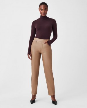Kalhoty Spanx Læder-Like Slim Rovný Toffee | 2416598-YR