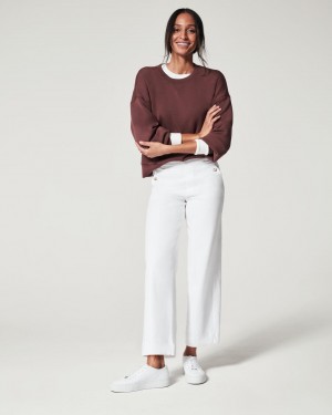 Kalhoty Spanx Stretch Twill Cropped Široké Leg Bílé | 6502781-ZT