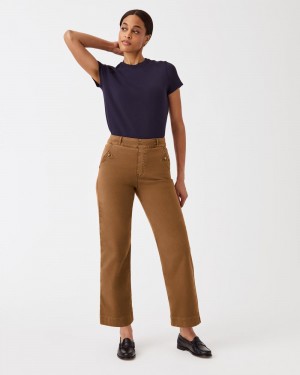 Kalhoty Spanx Stretch Twill Cropped Široké Leg Hnědé | 8317902-NW