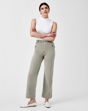 Kalhoty Spanx Stretch Twill Cropped Široké Leg Olivy Zelené | 0527634-MZ