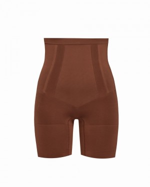Kraťasy Spanx OnCore High-Waisted Mid-Thigh Hnědé | 5267481-RG
