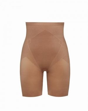 Kraťasy Spanx Thinstincts® 2.0 High-Waisted Mid-Thigh Cafe Au Lait | 3641298-TW