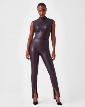 Legíny Spanx Læder-Like Front Slit Hubená Růžové Čokolády | 7624983-ET