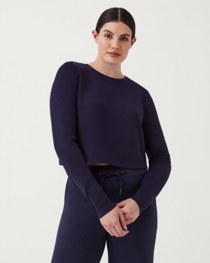 Topy Spanx AirEssentials Cropped Long Sleeve Tmavě Blankyt | 7816235-VW