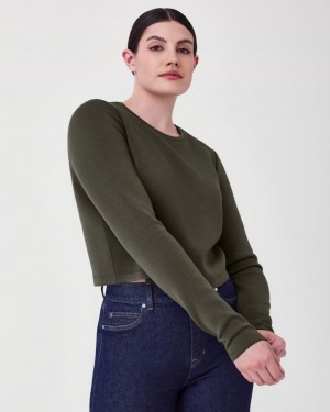 Topy Spanx AirEssentials Cropped Long Sleeve Olivy Zelené | 2470358-KD