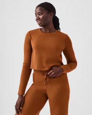 Topy Spanx AirEssentials Cropped Long Sleeve Hnědé | 5946208-BT
