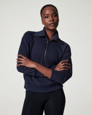 Topy Spanx AirEssentials Half Zip Tmavě Blankyt | 5943027-UY