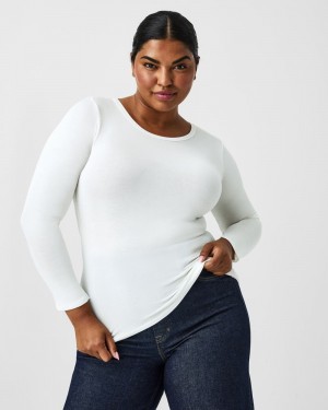 Topy Spanx Better Base Long Sleeve Crew Bílé | 7130248-RQ