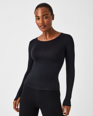 Topy Spanx Better Base Long Sleeve Crew Černé | 1687039-OB