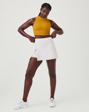 Topy Spanx Contour Rib Mock Neck Crop Oranžové Hořčice | 9237405-PO