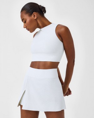 Topy Spanx Contour Rib Mock Neck Crop Světle Šedé | 8163529-ST
