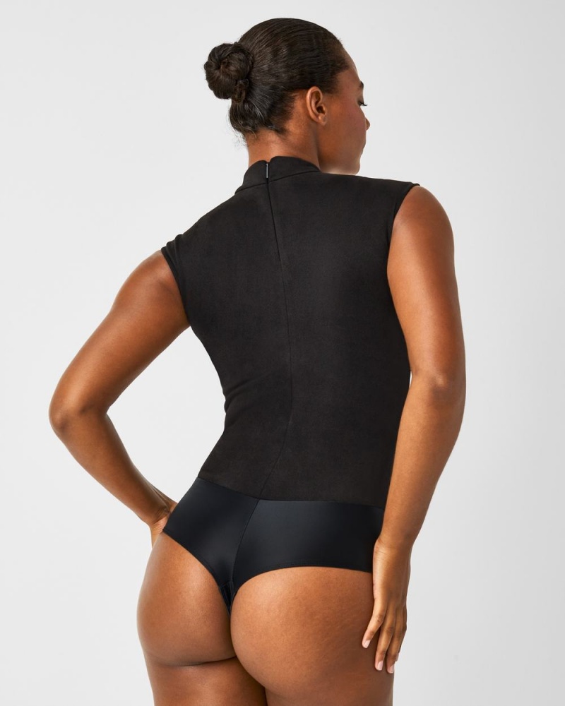Body Spanx Faux Semišové Mock Neck Černé | 1427856-BU