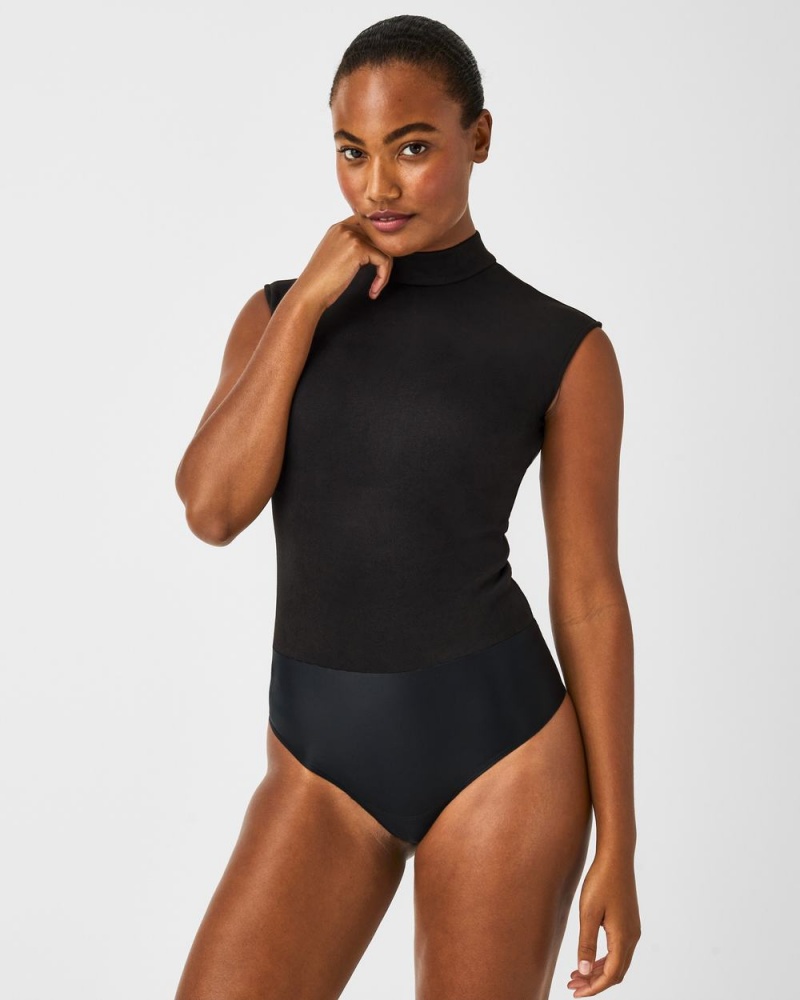 Body Spanx Faux Semišové Mock Neck Černé | 1427856-BU