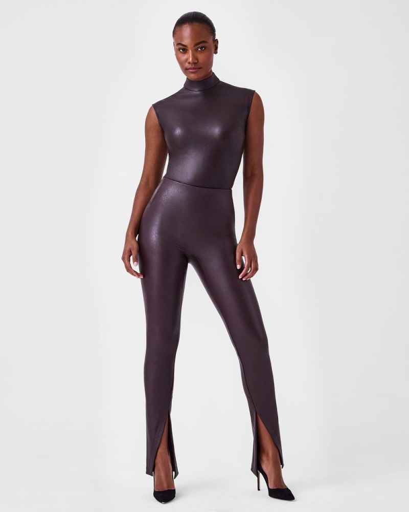 Body Spanx Læder-Like Mock Neck Růžové Čokolády | 0564372-YT
