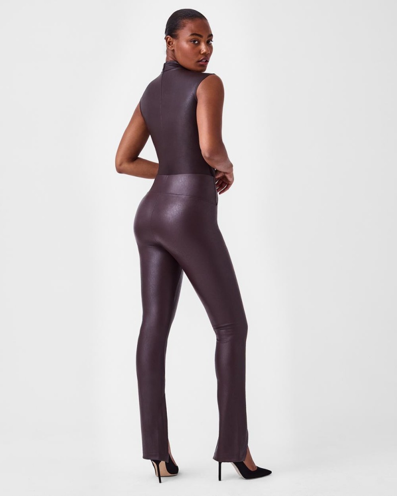 Body Spanx Læder-Like Mock Neck Růžové Čokolády | 0564372-YT