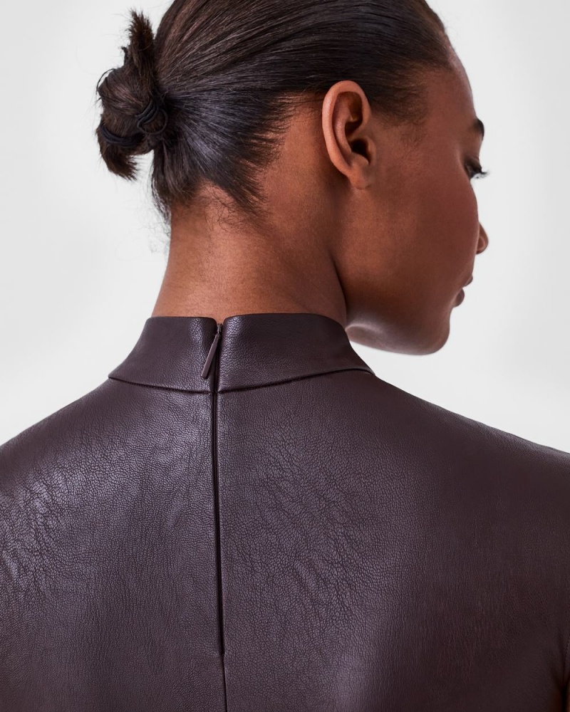 Body Spanx Læder-Like Mock Neck Růžové Čokolády | 0564372-YT