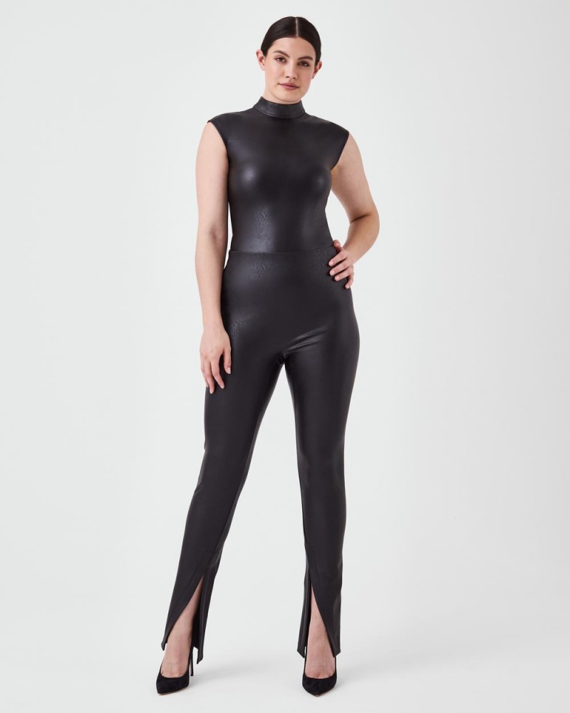 Body Spanx Læder-Like Mock Neck Černé | 3964150-MS