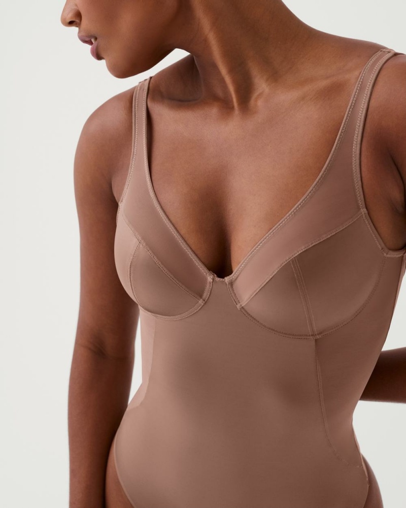 Body Spanx Shaping Satin Mesh Tanga Cafe Au Lait | 0398145-IF