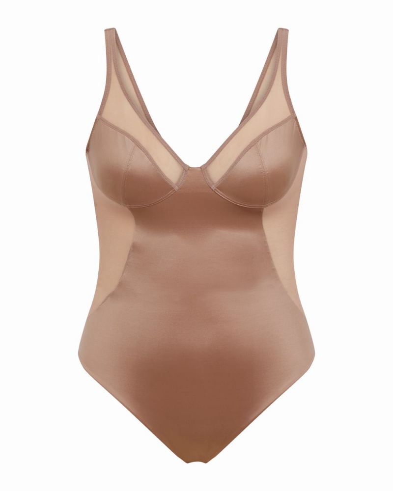 Body Spanx Shaping Satin Mesh Tanga Cafe Au Lait | 0398145-IF