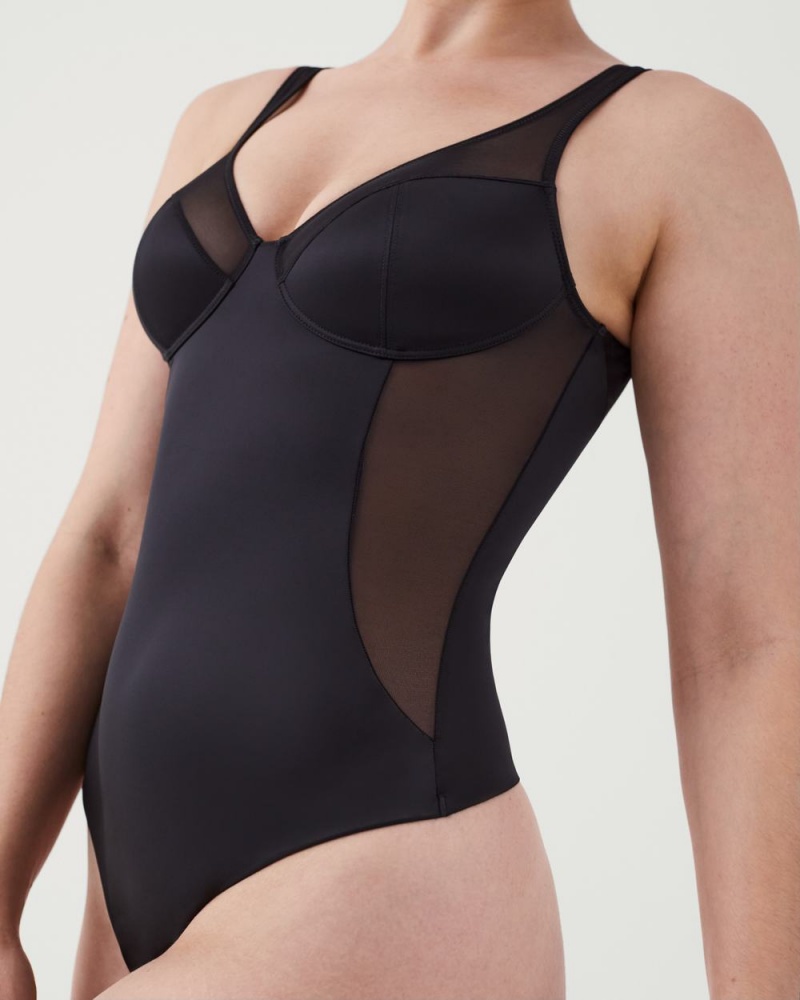 Body Spanx Shaping Satin Mesh Tanga Černé | 2038617-LG