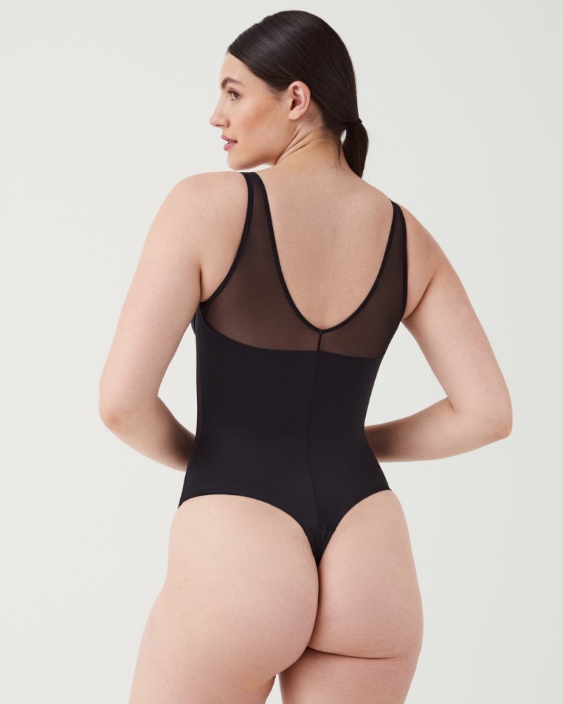 Body Spanx Shaping Satin Mesh Tanga Černé | 2038617-LG