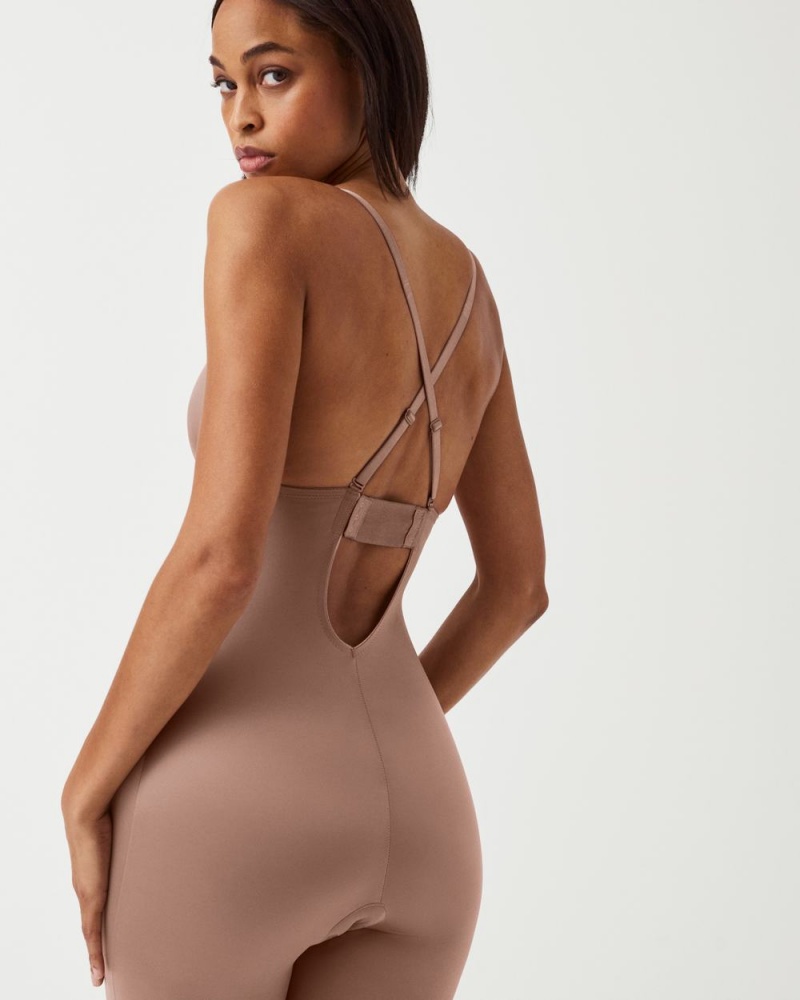 Body Spanx Suit Your Fancy Plunge Low-Back Mid-Thigh Cafe Au Lait | 6295143-ZA