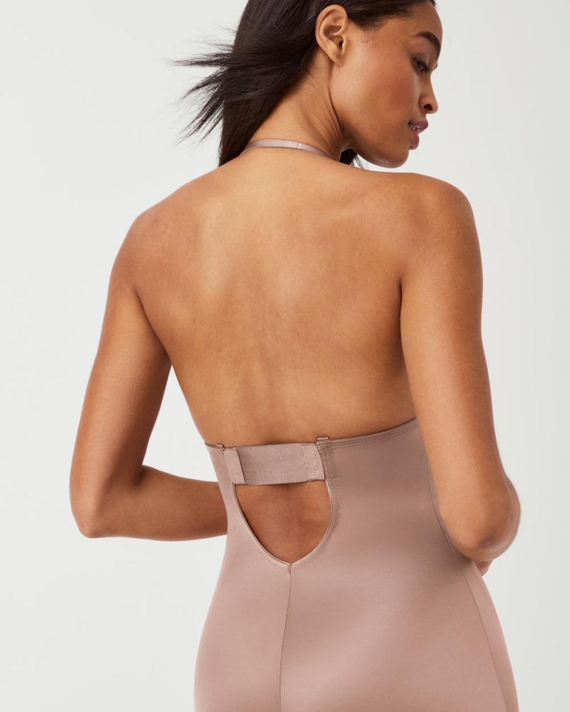 Body Spanx Suit Your Fancy Plunge Low-Back Mid-Thigh Cafe Au Lait | 6295143-ZA