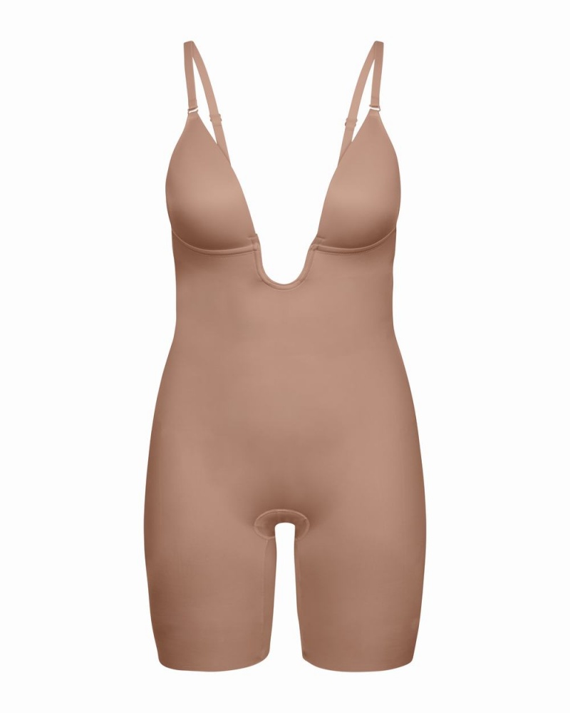 Body Spanx Suit Your Fancy Plunge Low-Back Mid-Thigh Cafe Au Lait | 6295143-ZA