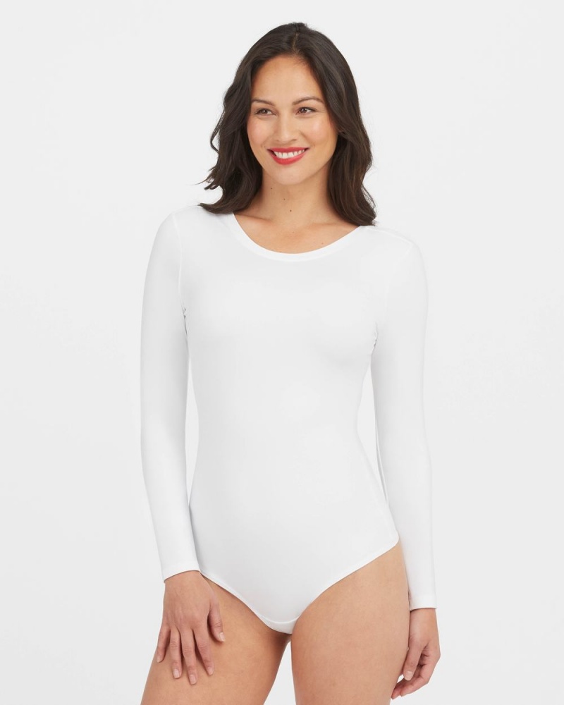 Body Spanx Suit Yourself Long Sleeve Scoop Neck Bílé | 8195203-MO