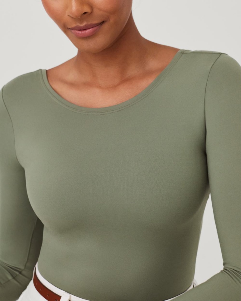 Body Spanx Suit Yourself Long Sleeve Scoop Neck Olivy Zelené | 2756014-TQ