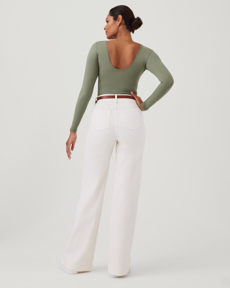 Body Spanx Suit Yourself Long Sleeve Scoop Neck Olivy Zelené | 2756014-TQ