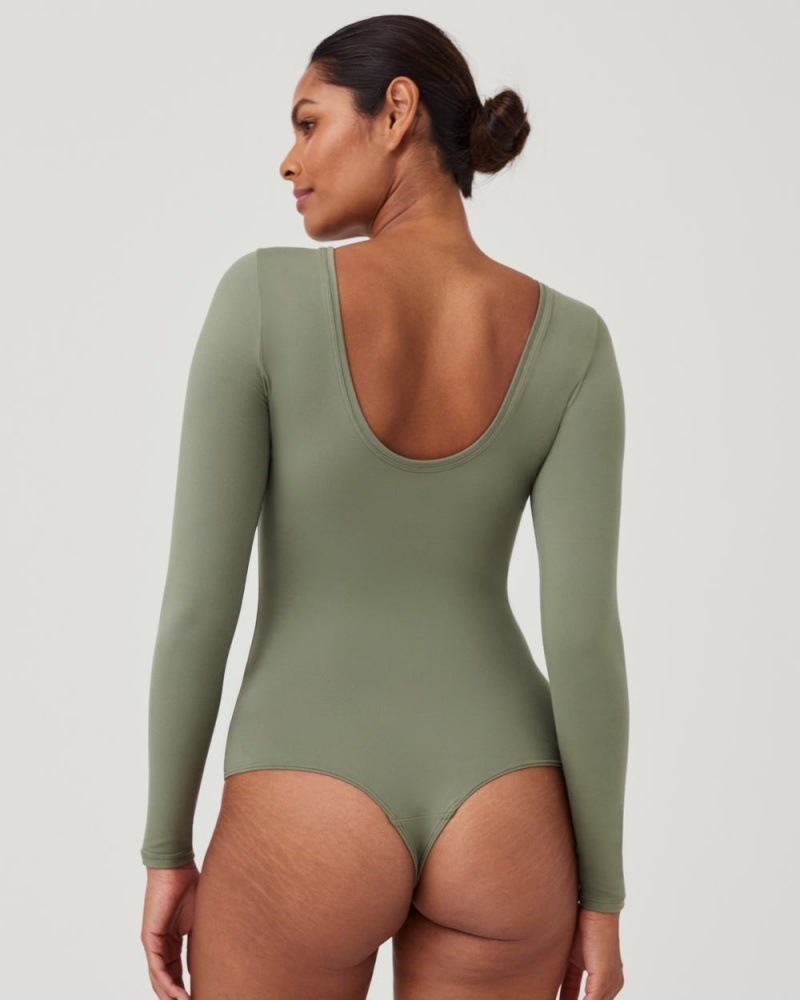 Body Spanx Suit Yourself Long Sleeve Scoop Neck Olivy Zelené | 2756014-TQ
