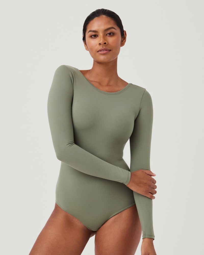 Body Spanx Suit Yourself Long Sleeve Scoop Neck Olivy Zelené | 2756014-TQ