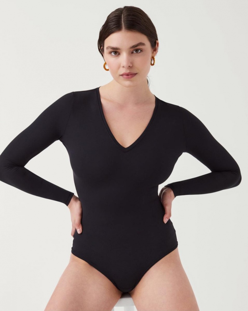 Body Spanx Suit Yourself Long Sleeve Tanga Černé | 5716243-BS
