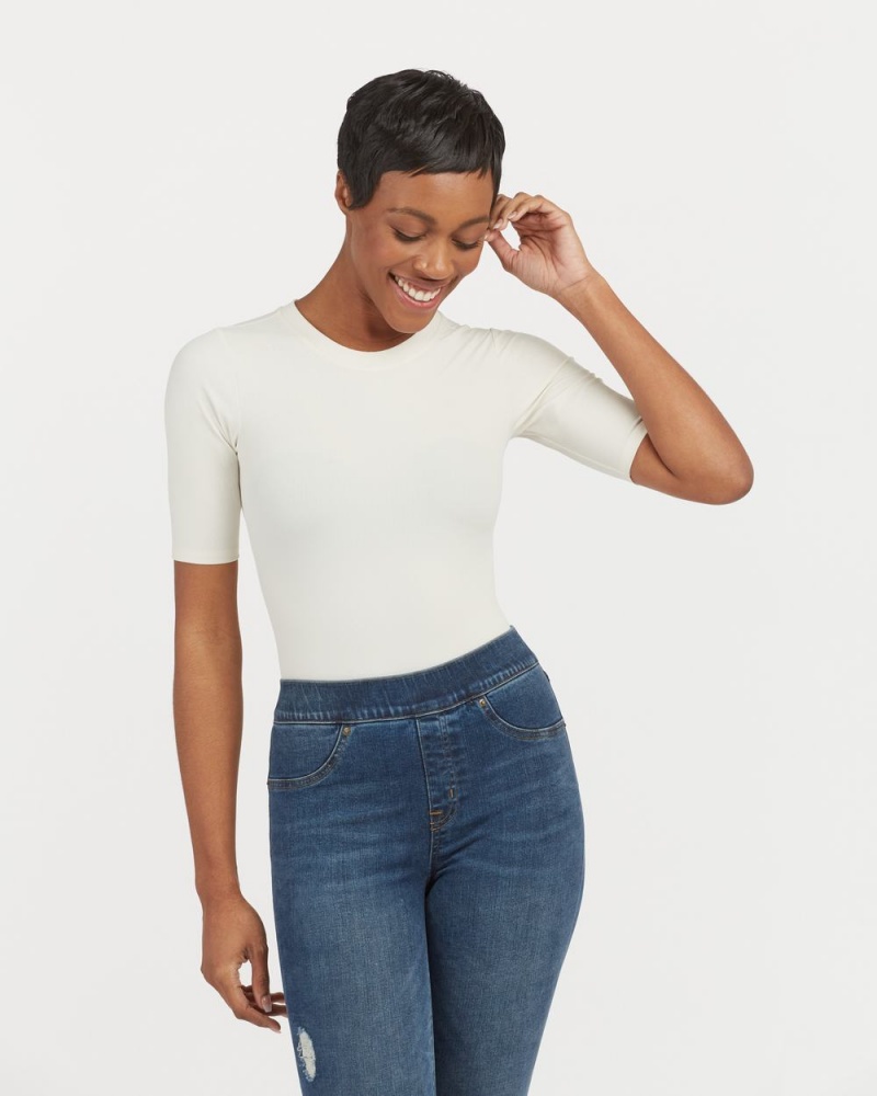 Body Spanx Suit Yourself Žebrovaný Crew Neck Krátké Sleeve Bílé | 1285937-VY