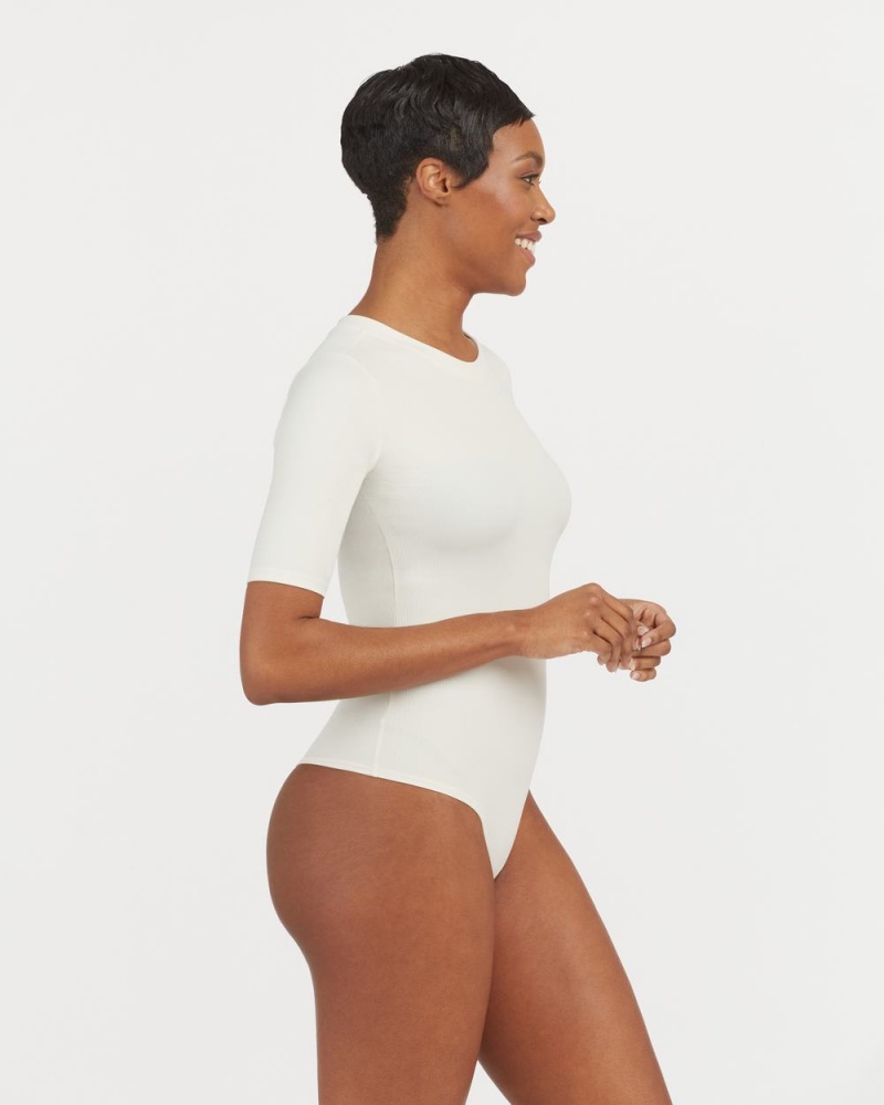 Body Spanx Suit Yourself Žebrovaný Crew Neck Krátké Sleeve Bílé | 1285937-VY