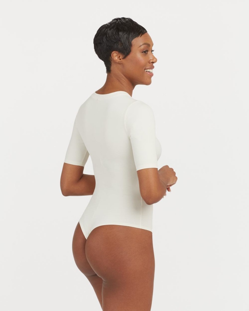 Body Spanx Suit Yourself Žebrovaný Crew Neck Krátké Sleeve Bílé | 1285937-VY