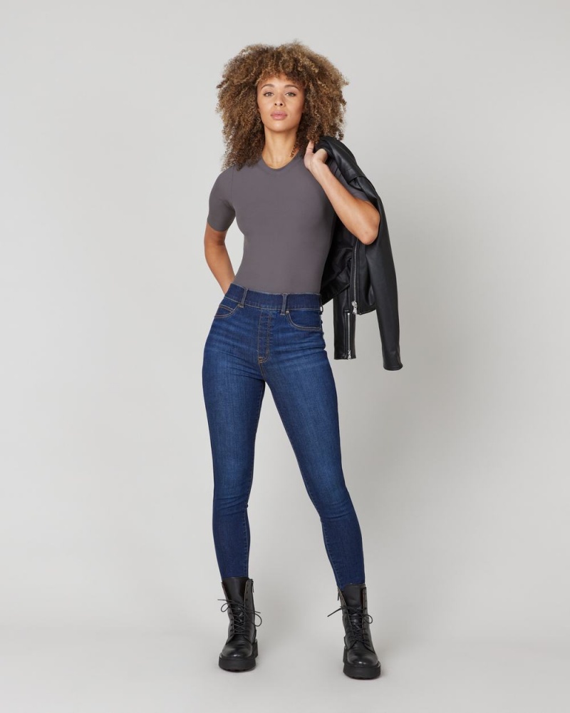 Body Spanx Suit Yourself Žebrovaný Crew Neck Krátké Sleeve Tmavě Šedé | 1287459-IS