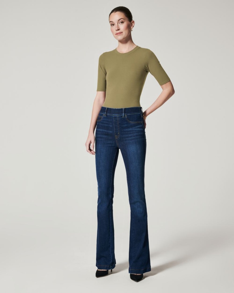 Body Spanx Suit Yourself Žebrovaný Crew Neck Krátké Sleeve Olivy Zelené | 1427085-OD