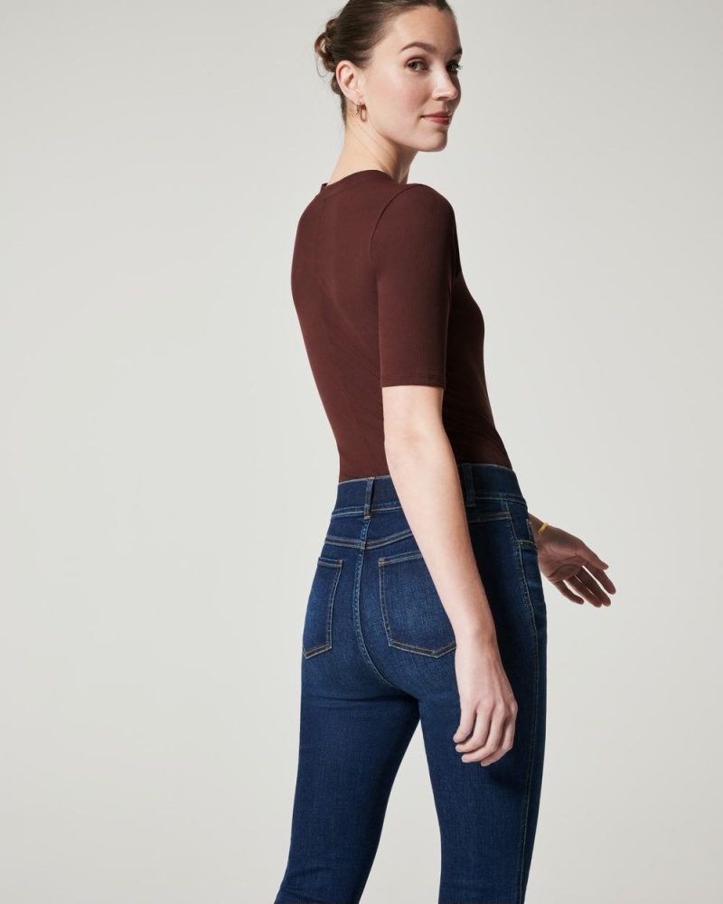 Body Spanx Suit Yourself Žebrovaný Crew Neck Krátké Sleeve Káva | 2463785-QG