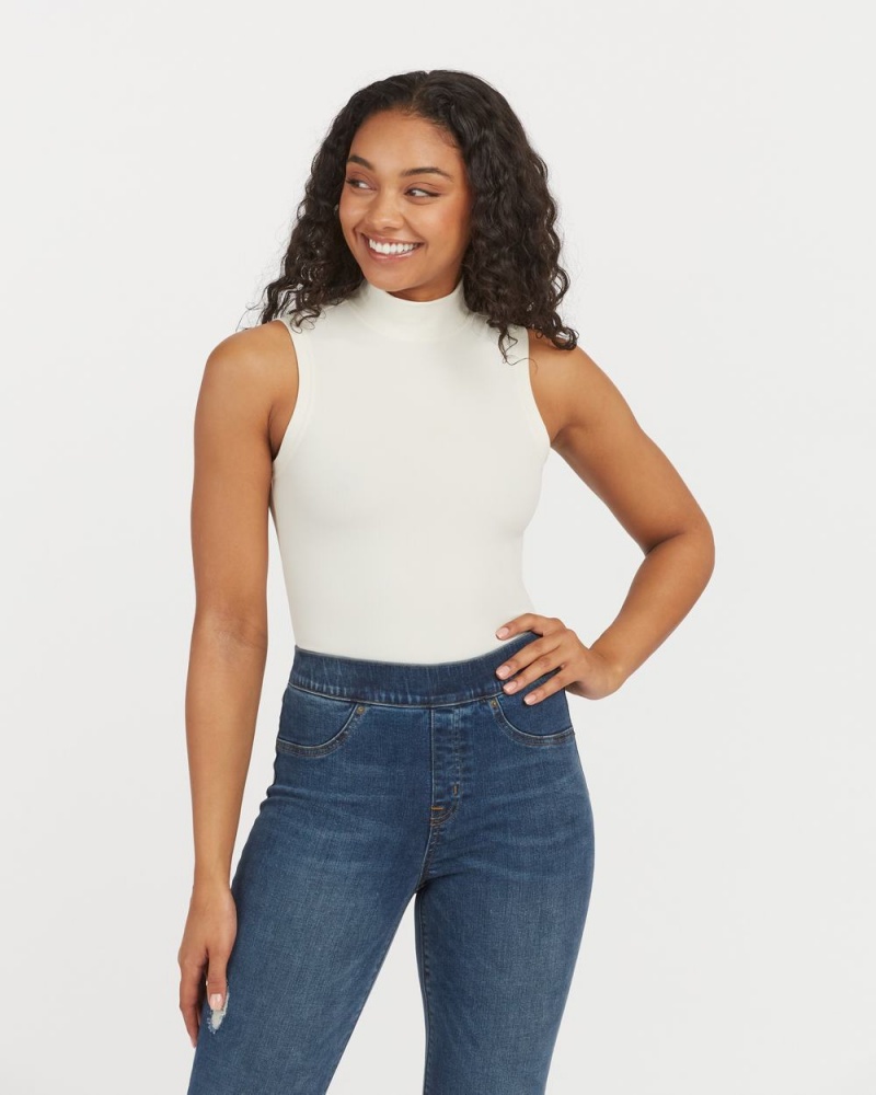 Body Spanx Suit Yourself Žebrovaný Mock Neck Bez Rukávů Bílé | 8431695-UI