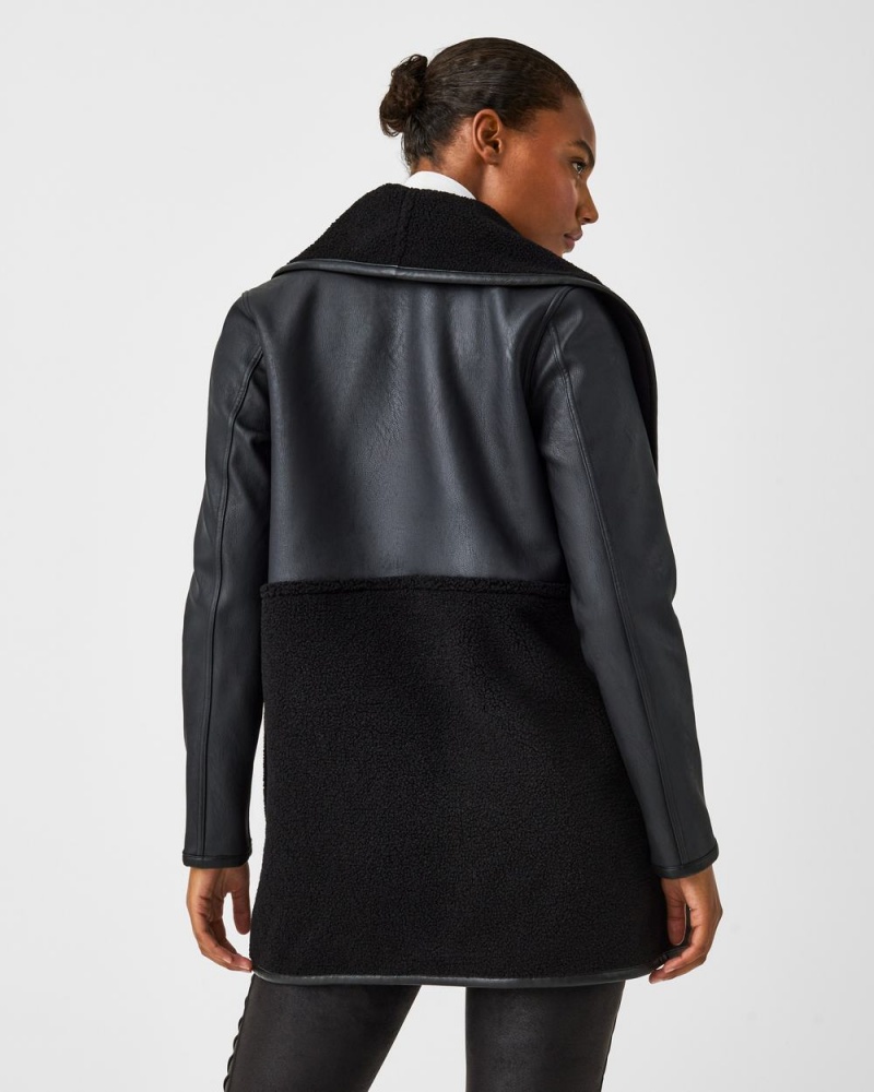 Bundy Spanx Fleece & Faux Læder Long Wrap Černé | 1639582-SM