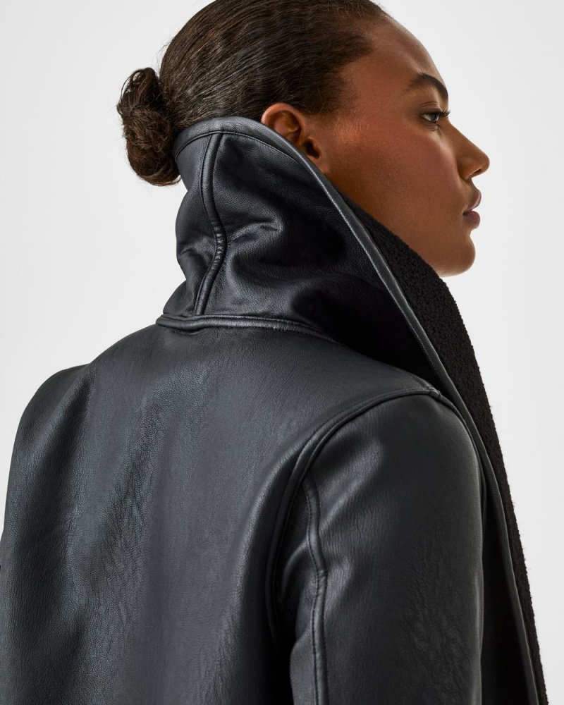 Bundy Spanx Fleece & Faux Læder Long Wrap Černé | 1639582-SM