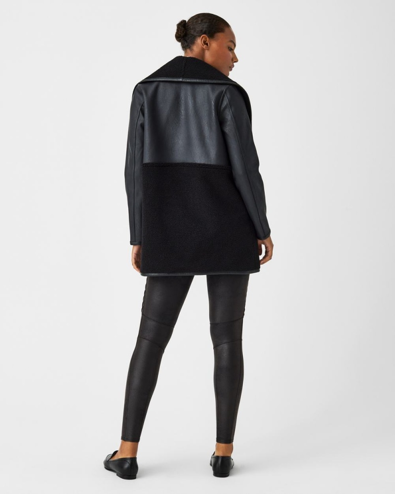 Bundy Spanx Fleece & Faux Læder Long Wrap Černé | 1639582-SM