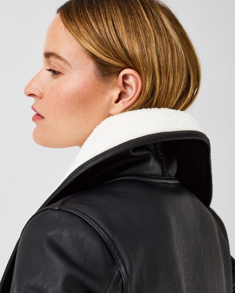 Bundy Spanx Fleece & Faux Læder Long Wrap Černé Bílé | 0759482-JZ